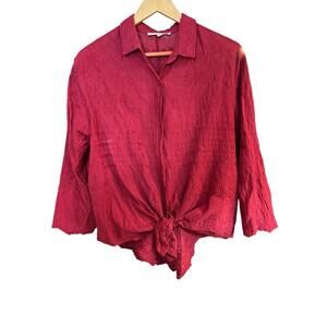 Solitaire Red‎ Embroidered Boho Tie Front Blouse Women's XL Peasant Top